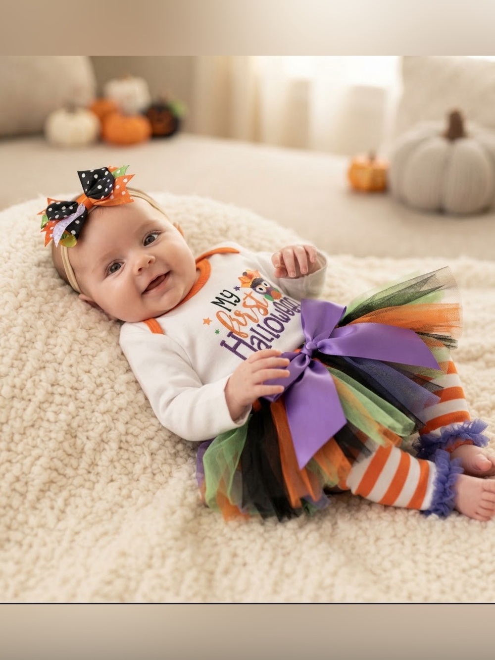 My First Halloween costume baby girl 3month 4-PC Outfit onesie tutu  photography